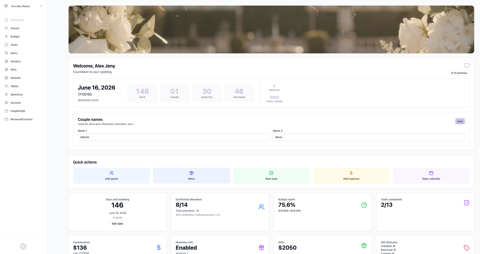 Ever After Planner app screenshot