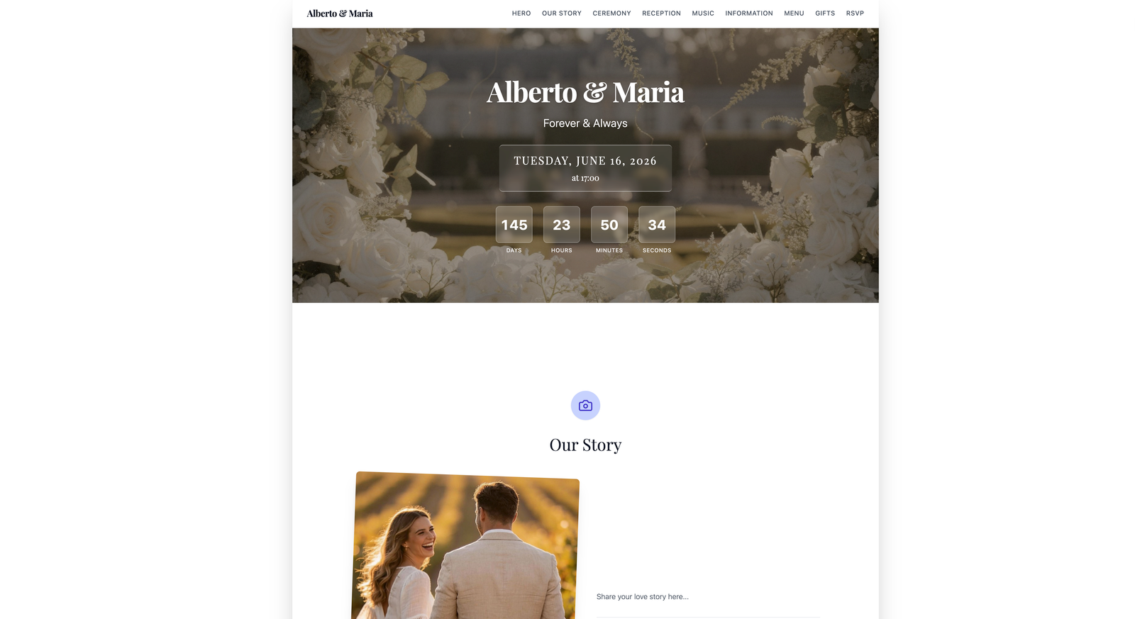 Wedding website generated by Ever After Planner